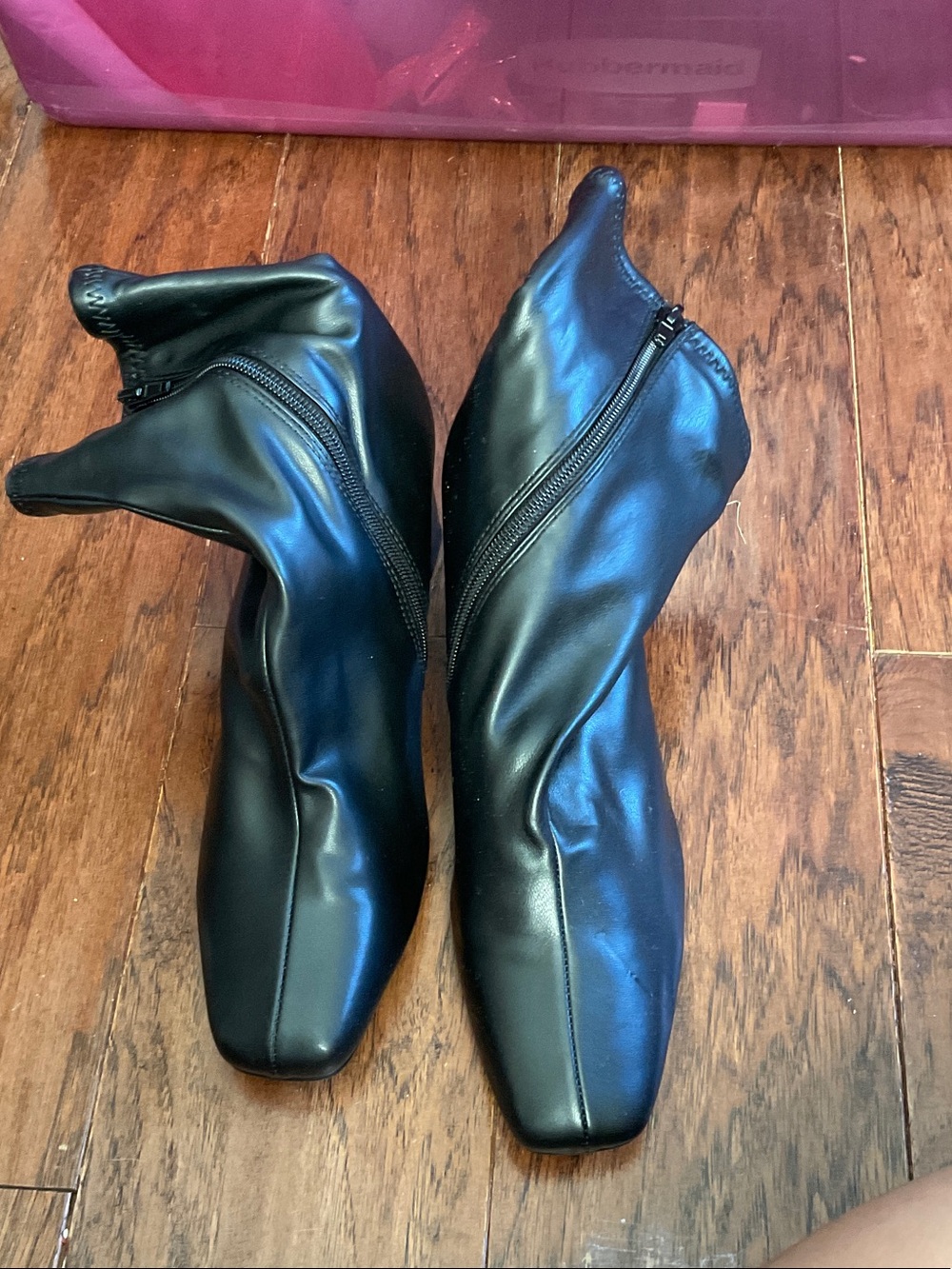 Steve Madden Black Square-Toe Zip Heeled Boots